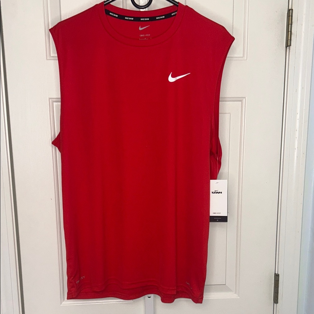 Nike Men's Red Sleeveless Swim Shirt With SPF40+ Block New With Tag Size Large
